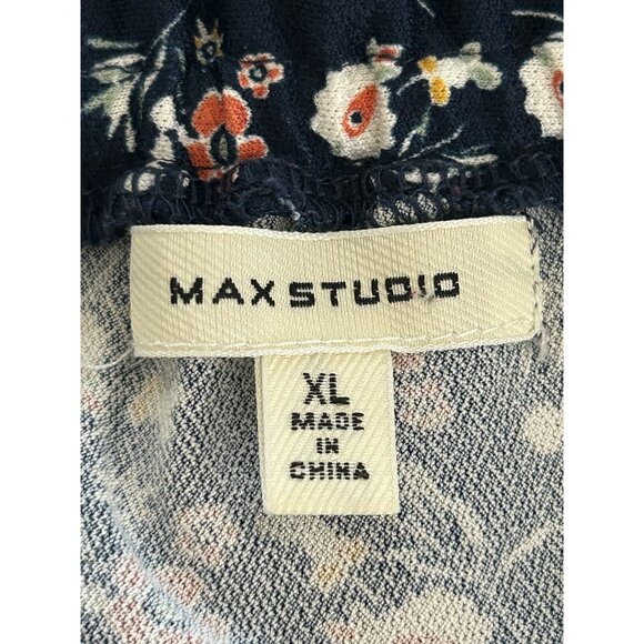 Max Studio Navy Floral Short Sleeve Ruffle Hem Dress XL 94% Polyester 6% Spandex - Picture 4 of 8